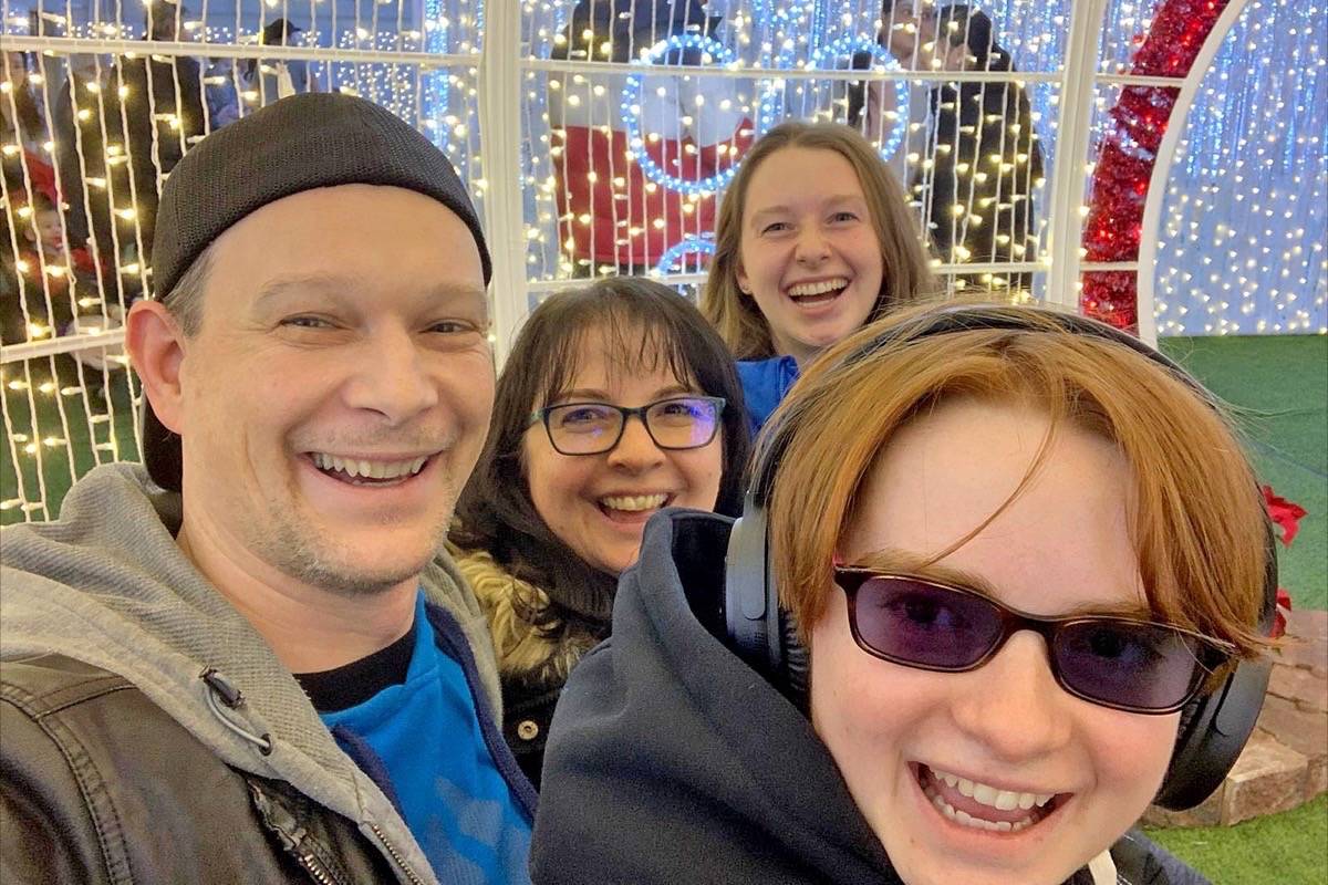 The Williamson family – dad Chad, mom Christine, Jennah (at back) and Mikayla – at Glow in Abbotsford in December. (Contributed photo)