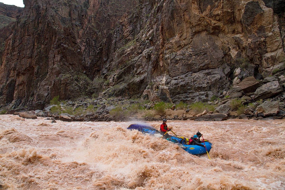 Tye Woodruff, in back of raft, Al Johnson, front left, and Phil LeBlond, all from the Nanaimo area, run rapids on the Colorado River during a rafting excursion through the Grand Canyon in March. (Nathanael Kotzur photo)