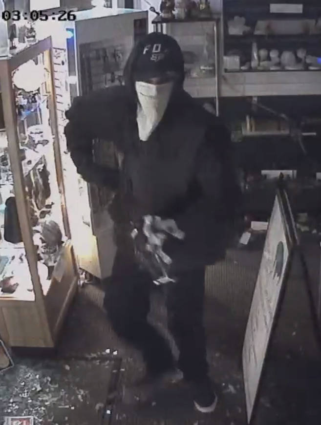 Campbell River RCMP are asking for the public’s assistance in solving a break and enter at Mystic Earth Creations on April 6. Image provided