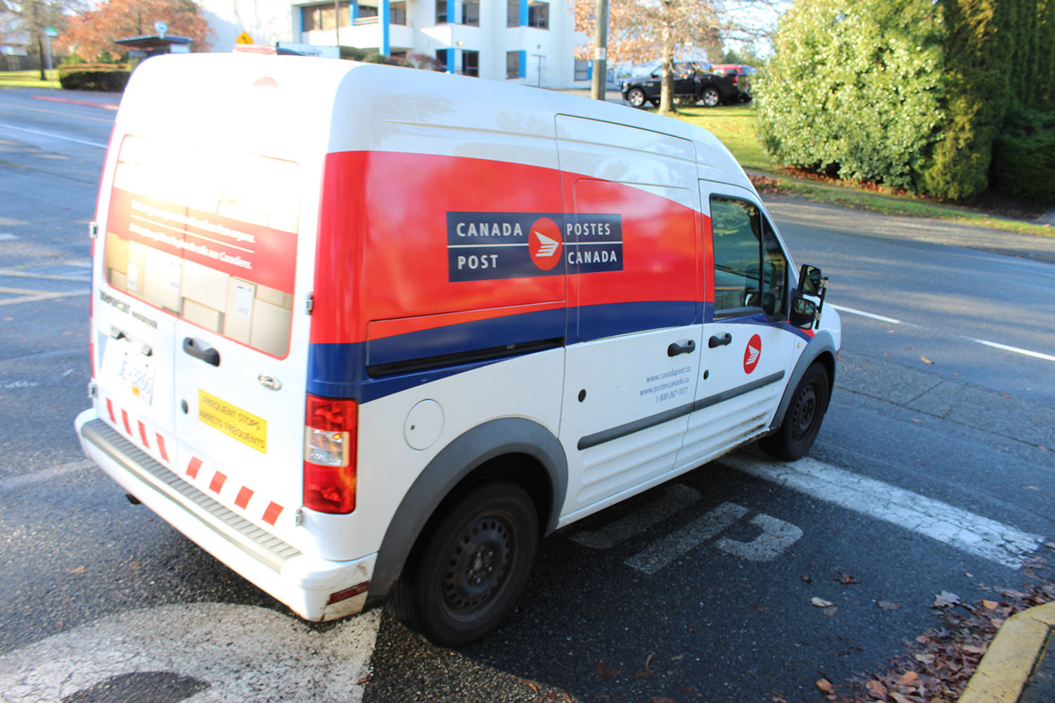 A truck outside the Canada Post distribution centre on Glanford Avenue in Saanich. (Black Press Media File Photo)