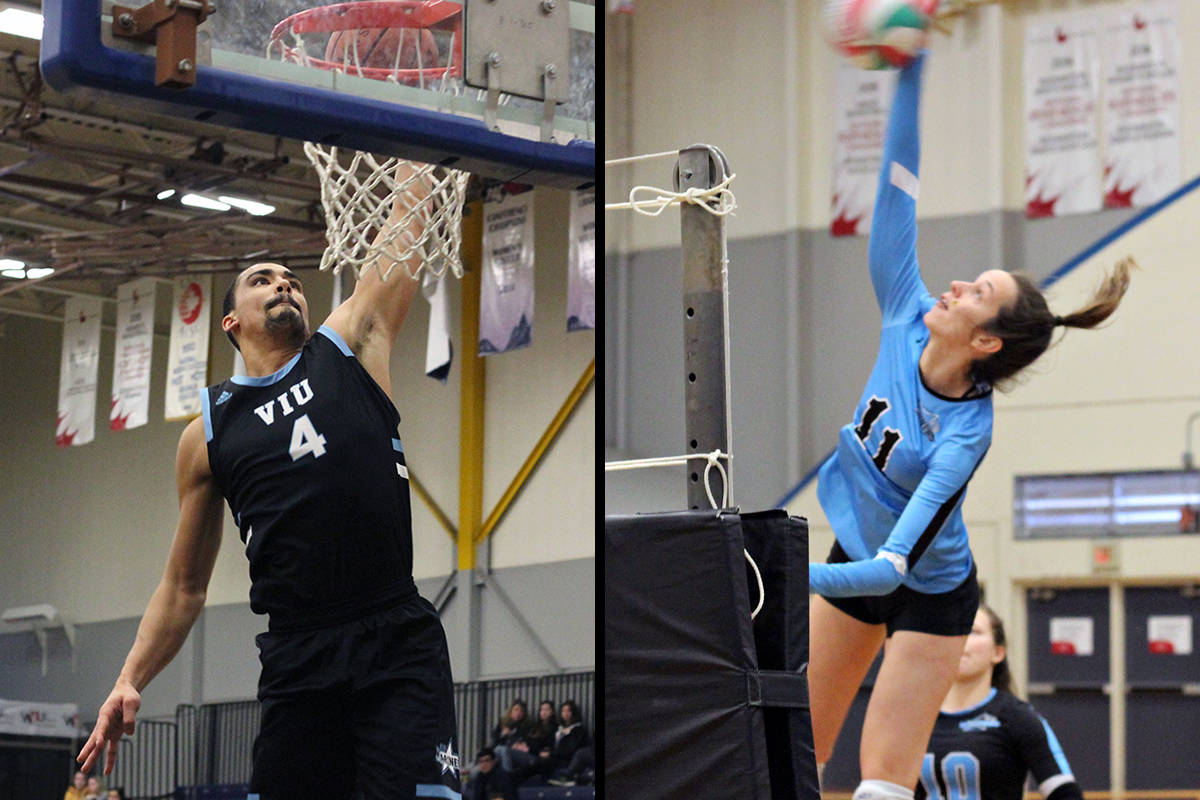 VIU basketball player Tyus Barfoot and volleyball player Karoline Tormena won VIU Athlete of the Year at a virtual awards ceremony released via video on Tuesday, April 21. (News Bulletin file photos)