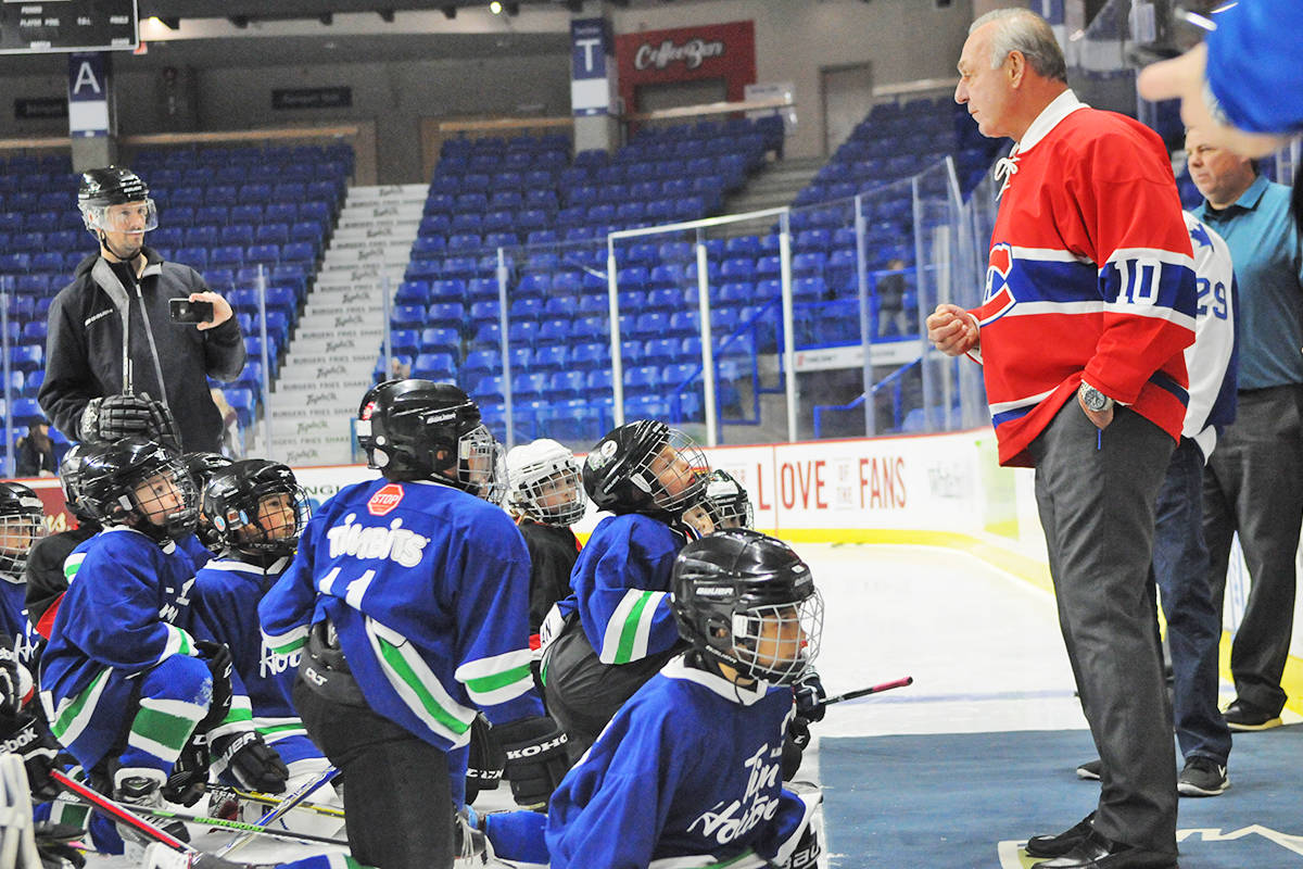 Montreal Canadiens legend Guy Lafleur talks with some wide-eyed hockey fans at the Langley Events Centre. Lafleur was one of the most exciting players of all-time. (Black Press photo)