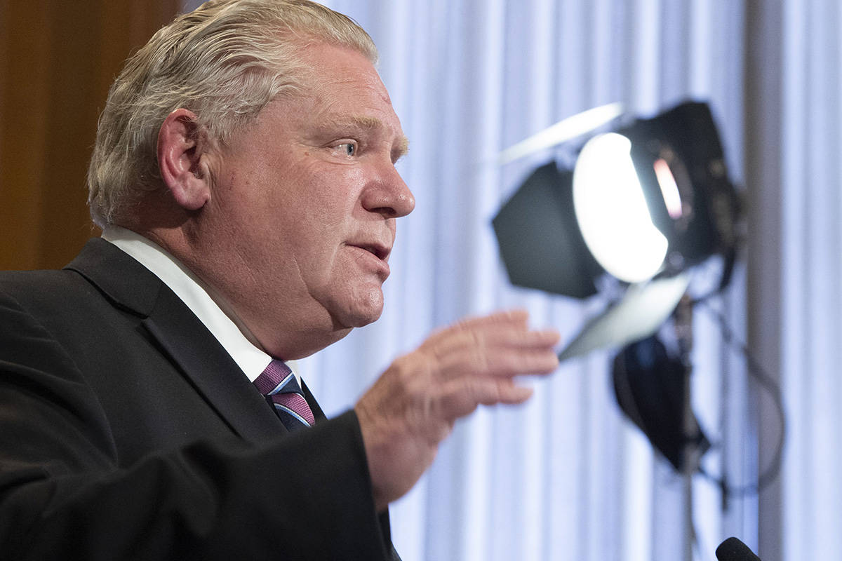 Ontario Premier Doug Ford speaks at the daily briefing at Queen’s Park in Toronto, Monday, April 27, 2020. THE CANADIAN PRESS/Frank Gunn