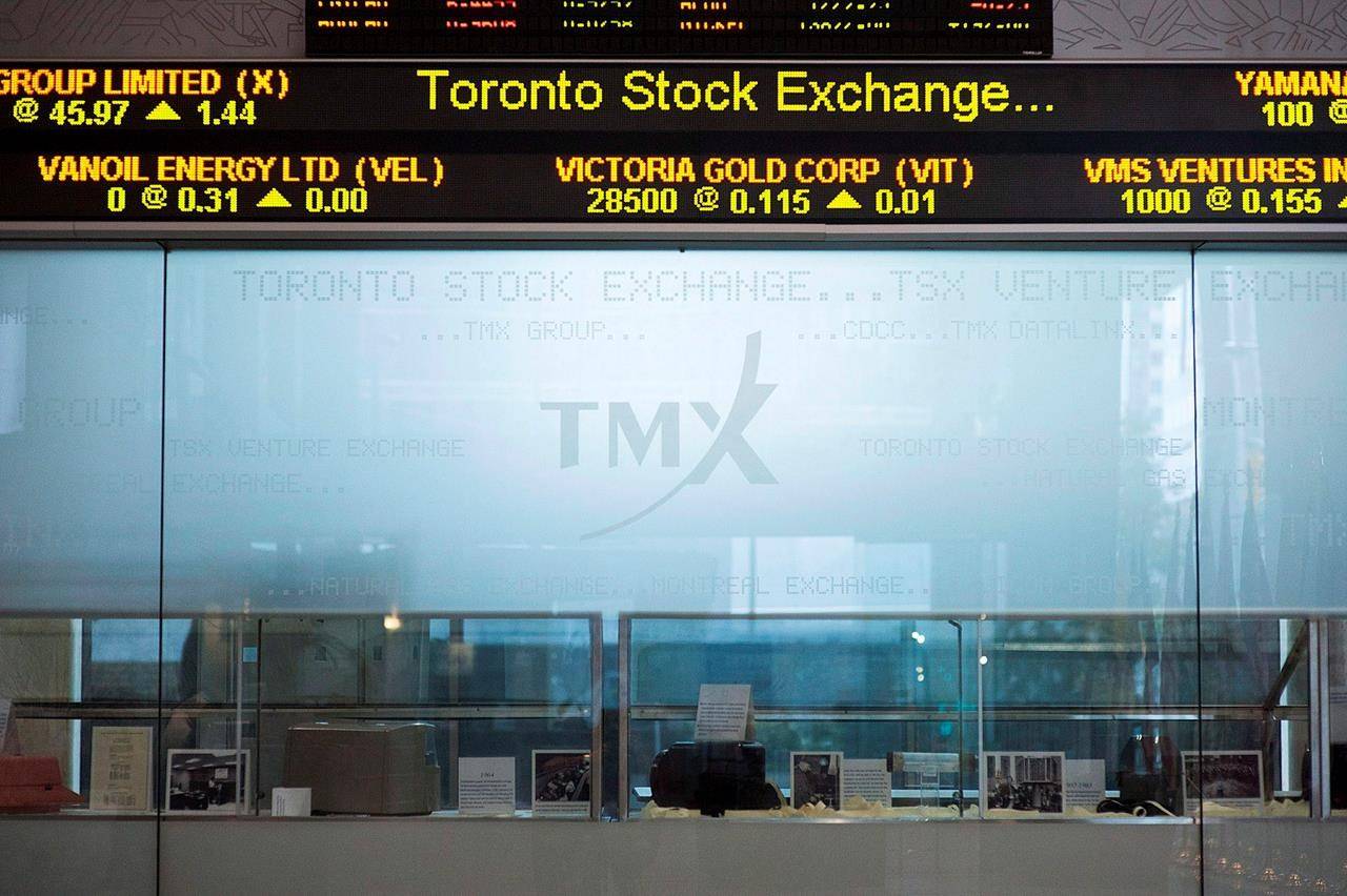 FILE – The Toronto Stock Exchange Broadcast Centre is shown in Toronto on June 28, 2013. THE CANADIAN PRESS/Aaron Vincent Elkaim