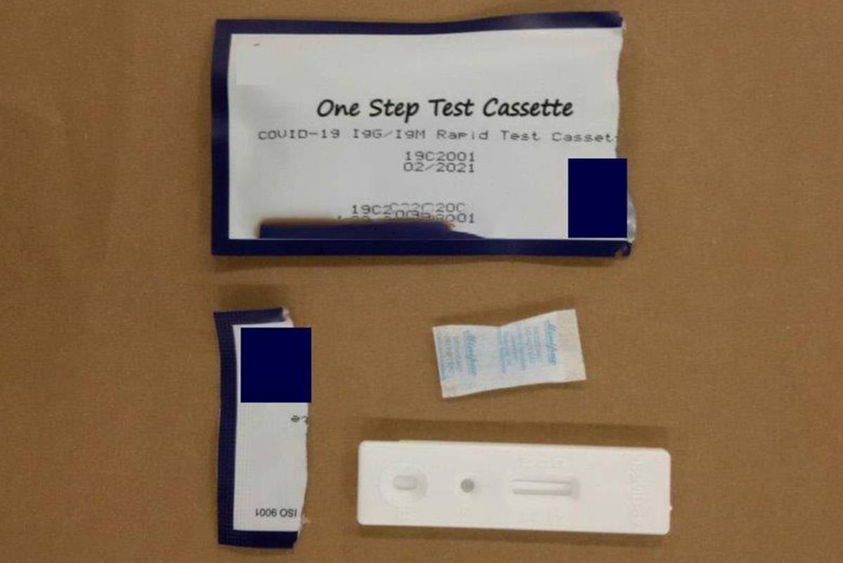 On April 30, 2020, RCMP said officers seized 1,500 fake test kits from a resident in Richmond. It is illegal to sell unauthorized health equipment in Canada. (RCMP handout)