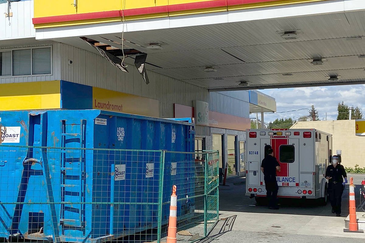 A worker was injured after reportedly falling through the roof at a gas station in Ladysmith on Tuesday morning. (Cole Schisler/Chronicle photo)