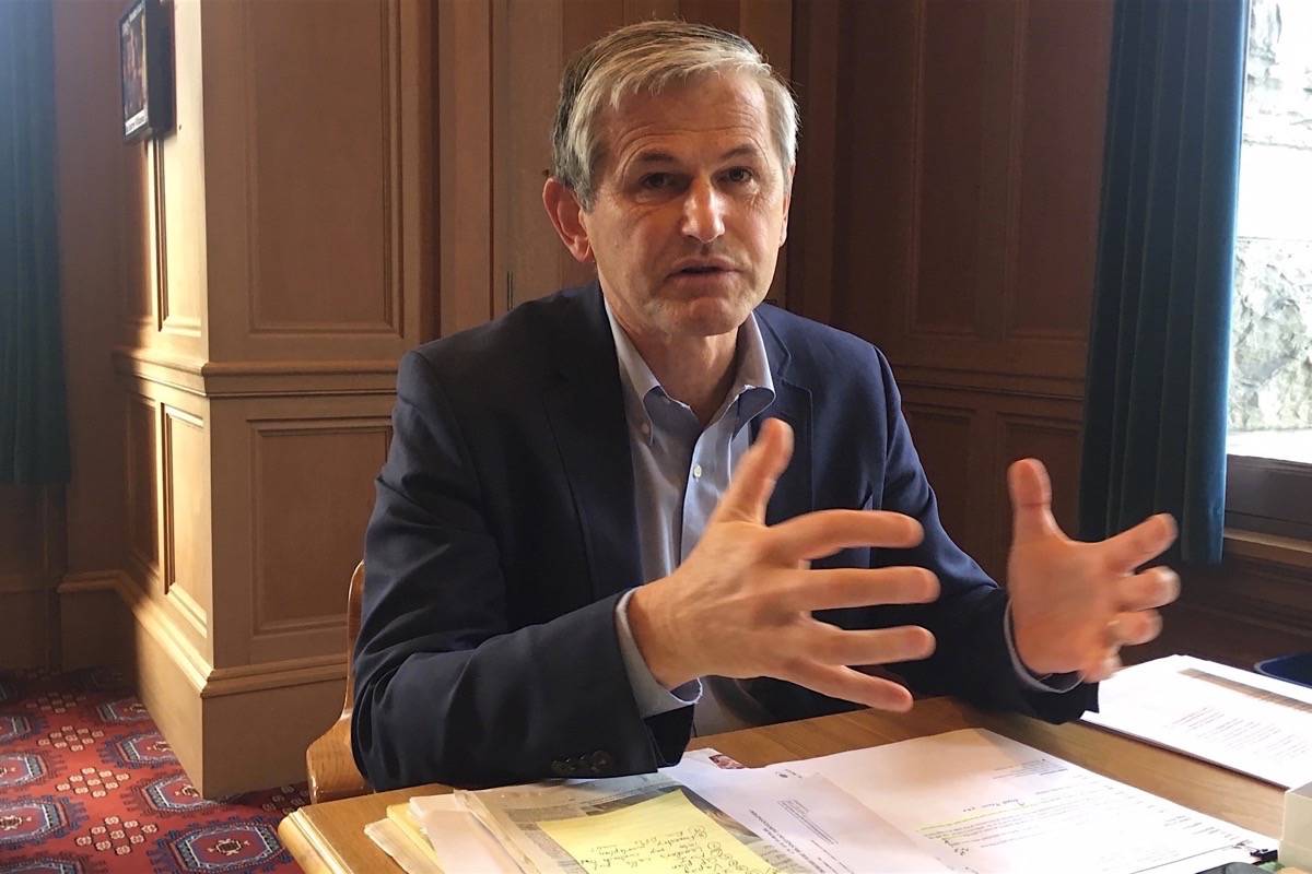 B.C. Liberal leader Andrew Wilkinson at his legislature office, Oct. 4, 2019. (Tom Fletcher/Black Press)