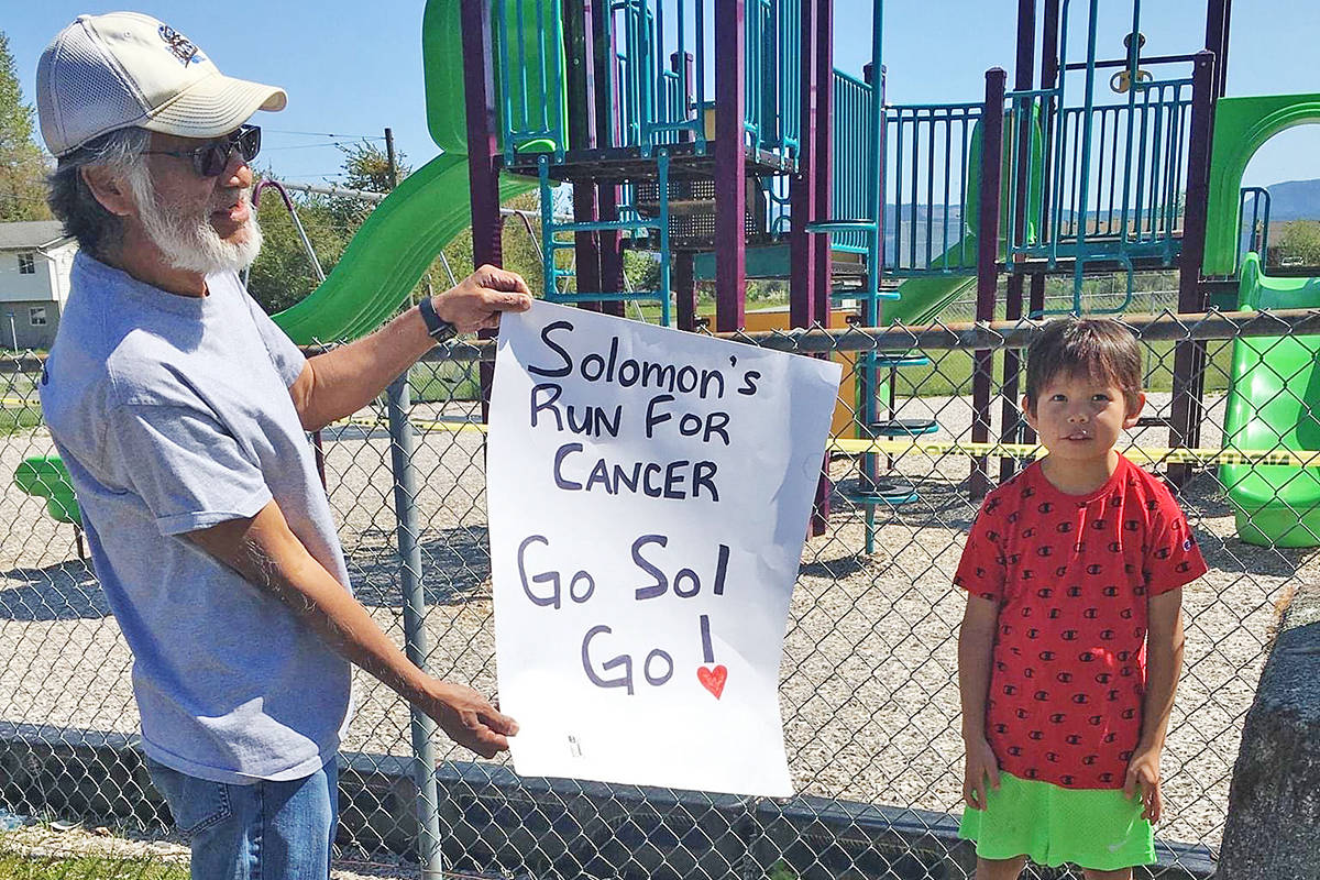 Sol Watts, right, has raised more than $1,000 for the Canadian Cancer Society in honour of his grandfather, Wally Samuel Sr., left. (PHOTO COURTESY SAMUEL FAMILY)
