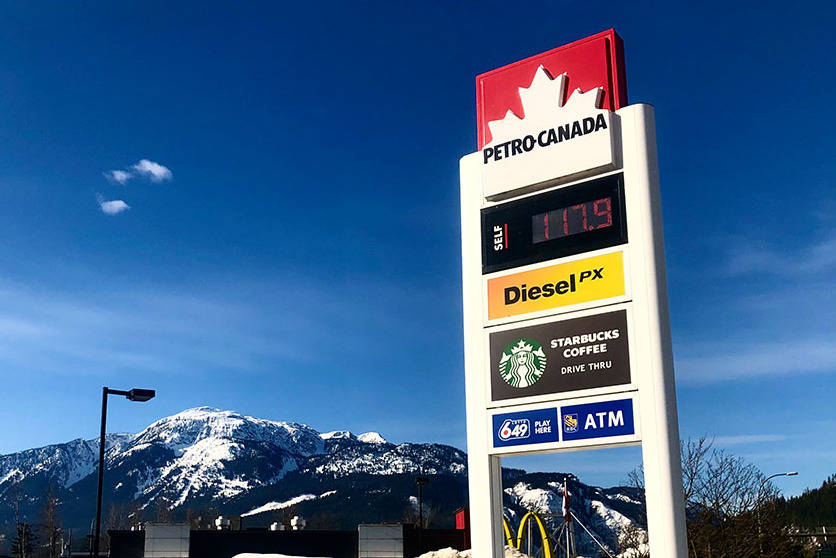 On 24 March, 2020 Revelstoke has one of the highest gas prices in the province. (Liam Harrap/Revelstoke Review)