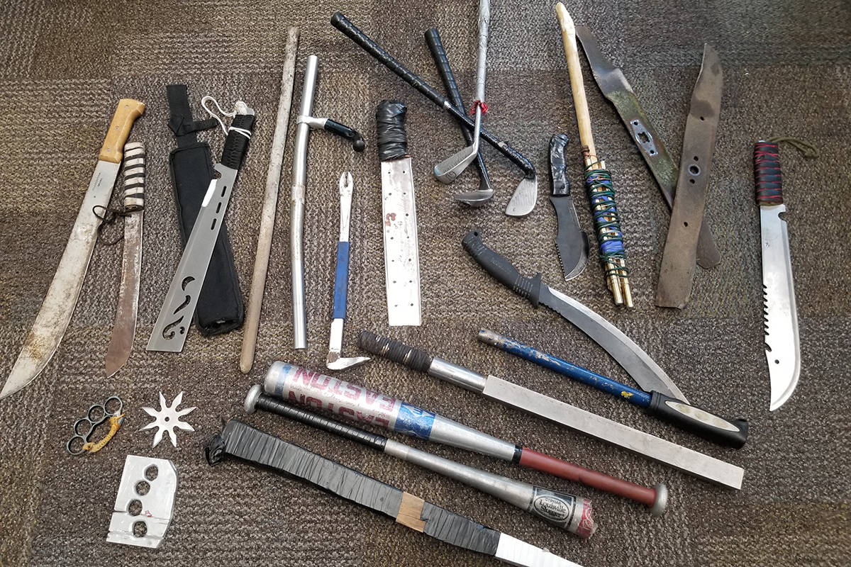 Police in Nanaimo are confiscating increasing numbers of weapons, manufactured and homemade, from street-entrenched people in Nanaimo. (Photo submitted)