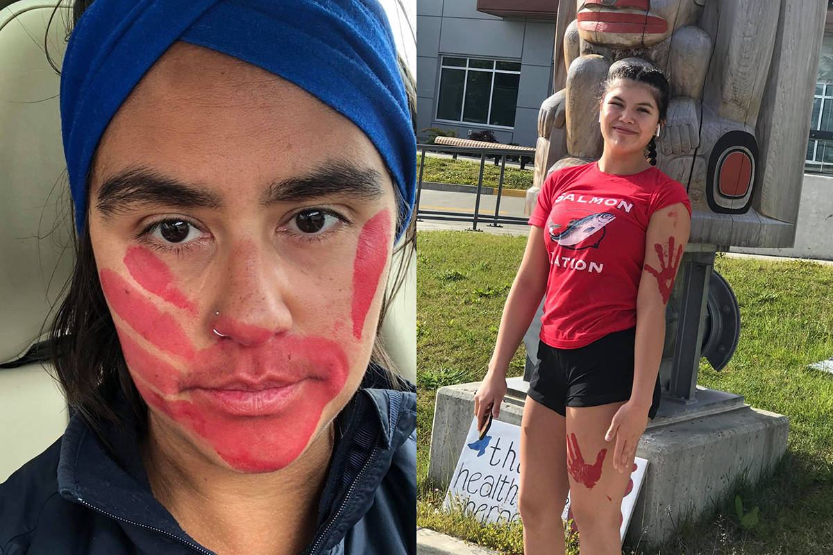 Sandspit resident Brenna Kowalchuk (left) and Skidegate resident Zoey Collinson each ran 10 kilometres on Saturday, June 13, 2020 as part of the Tears to Hope Virtual Relay to raise awareness for Missing and Murdered Indigenous Women and Girls, including Kowalchuk’s niece Chantel Moore. (Facebook photos)