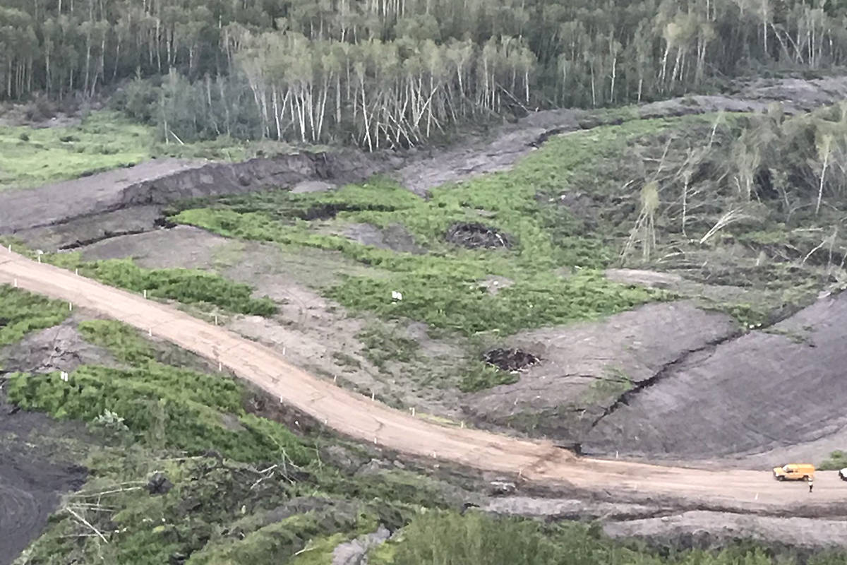 Old Fort Road during a landslide, June 21, 2020. (BC Transportation)