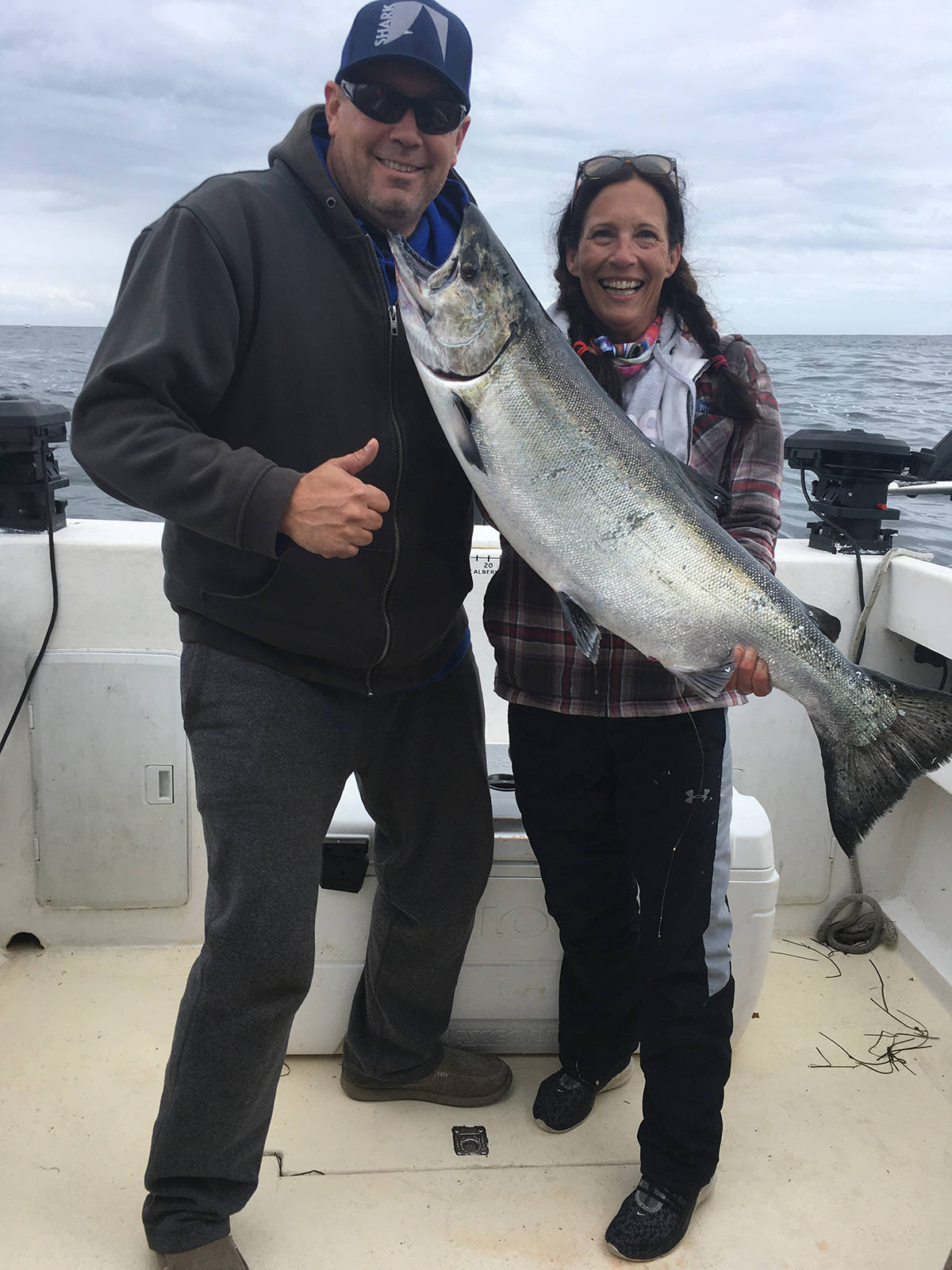Stephanie from Ontario with a 32lb spring. She said it was the fish of a life time for her and she played it beautifully. (Steven Cahill photo)