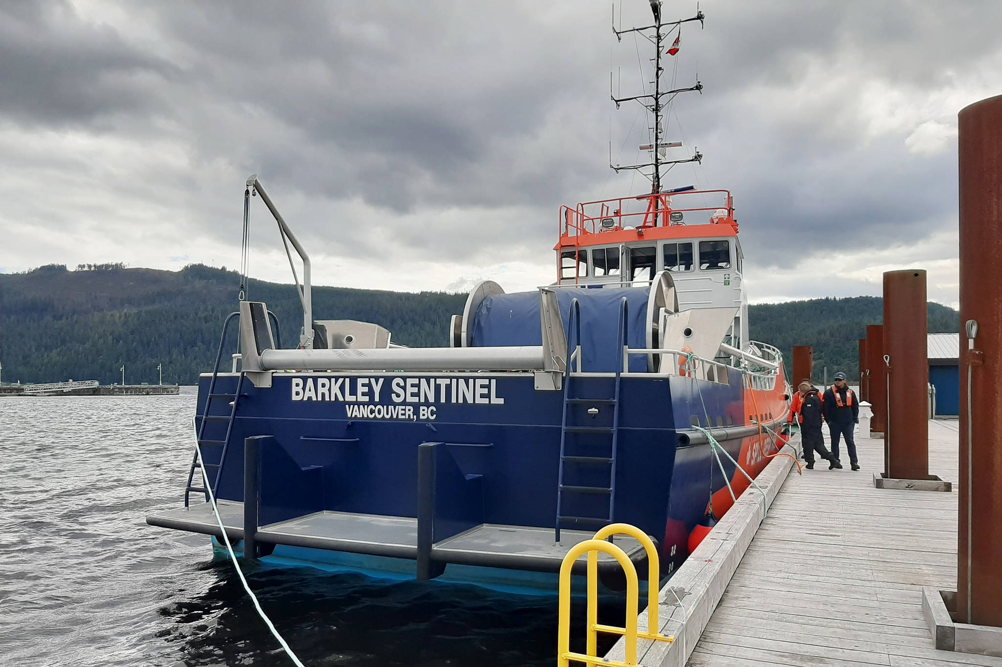 The Barkley Sentinel, a 73-foot Ocean Class Oil Spill Response Vessel, arrived in the Alberni Inlet on Tuesday, July 7, 2020. It will be one of several vessels moored at the Western Canada Marine Response Corporation’s base in Port Alberni, B.C. (PHOTO COURTESY PA PORT AUTHORITY)