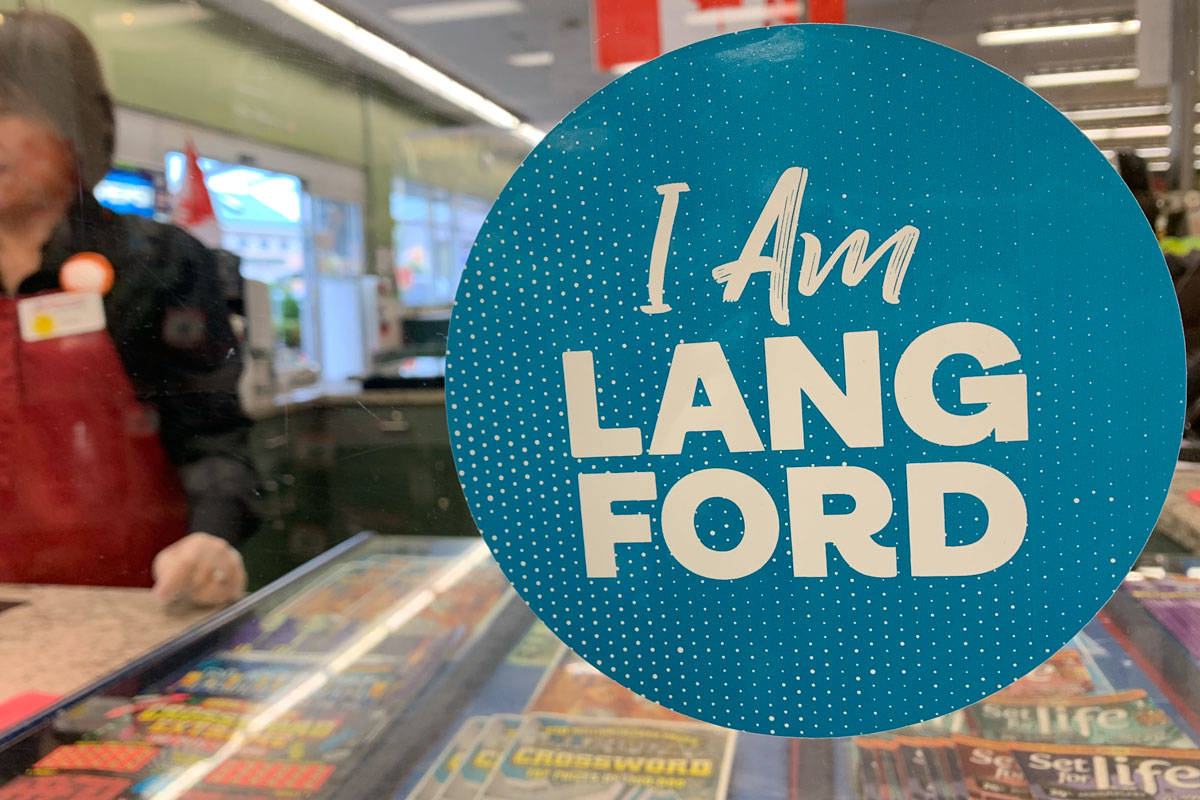 The City of Langford has launched an ‘I Am Langford’ campaign to encourage residents to shop local and support Langford businesses. Colourful stickers, flags and pins can be spotted around the City promoting the campaign. (Shalu Mehta/News Staff)