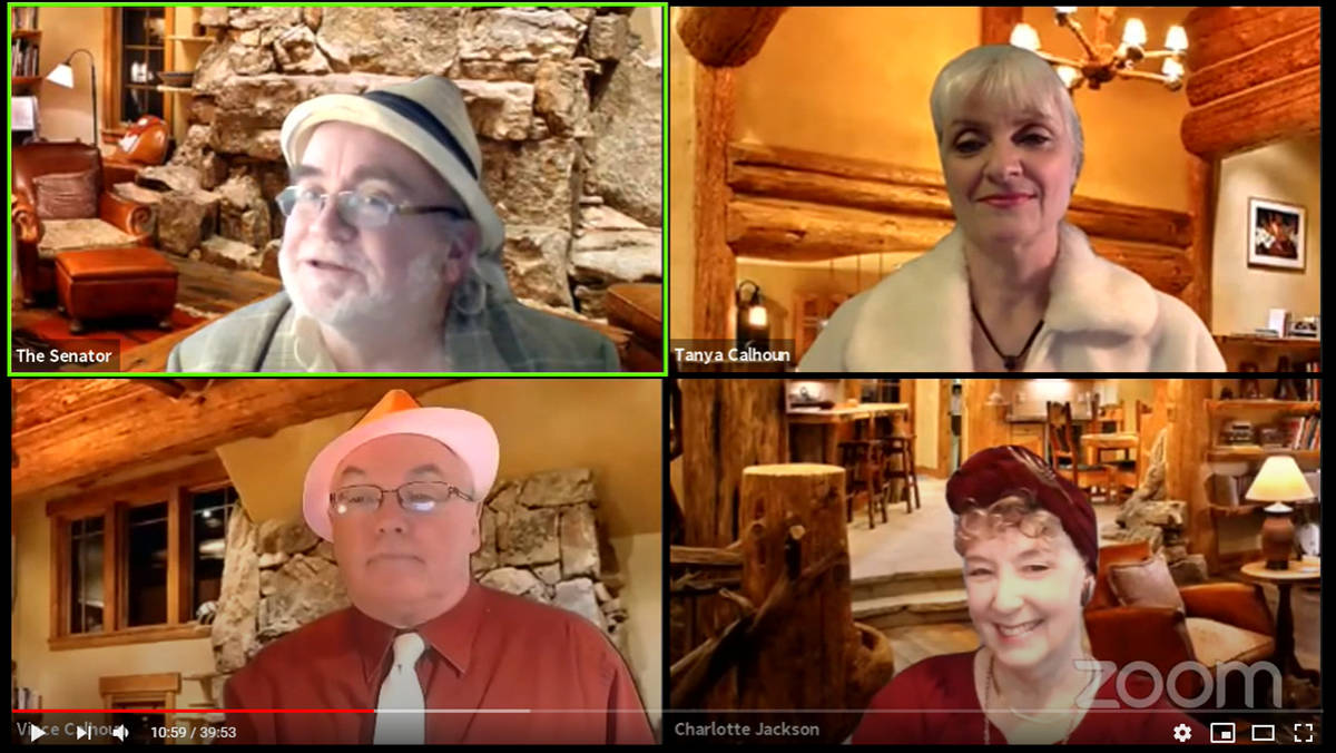 Last month Frank Moher, Barbara Metcalf, Lorna McLellan and Brian March (clockwise from top-left) performed in Western Edge Theatre’s production of ‘Sandpiper Serenade,’ by local playwright Bill Miner, over the online videoconferencing platform Zoom. (Screenshot courtesy Frank Moher)
