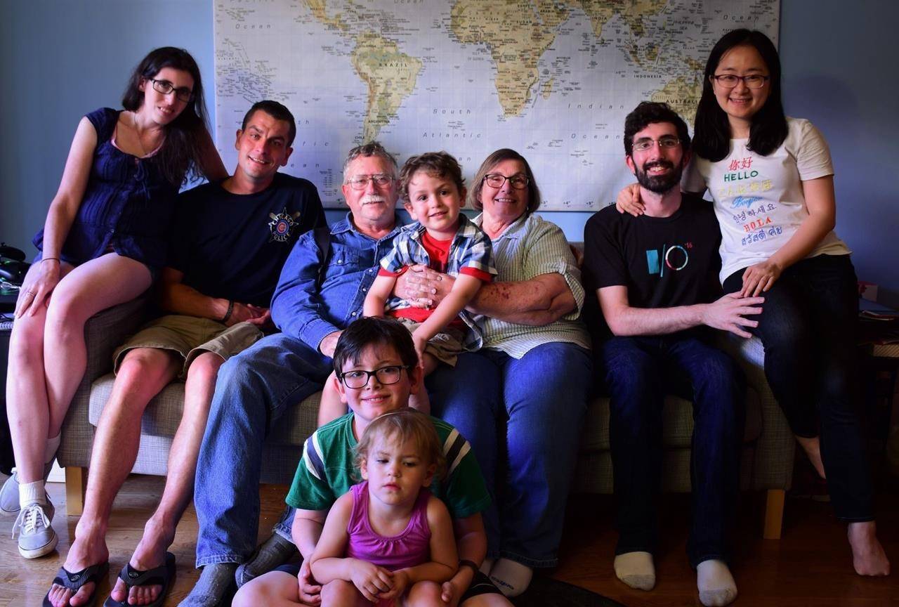 COVID-19 has forced the near-shut down of the Canadian immigration system, disrupting thousands of lives, including that of John and Donna McCall, pictured in this family handout photo from last fall with their family. The McCall children, Ian (second from right) and Meghan (far left), are American and can’t come to Canada to help take care of their mother, whose health is failing. THE CANADIAN PRESS/HO-McCall Family Mandatory Credit
