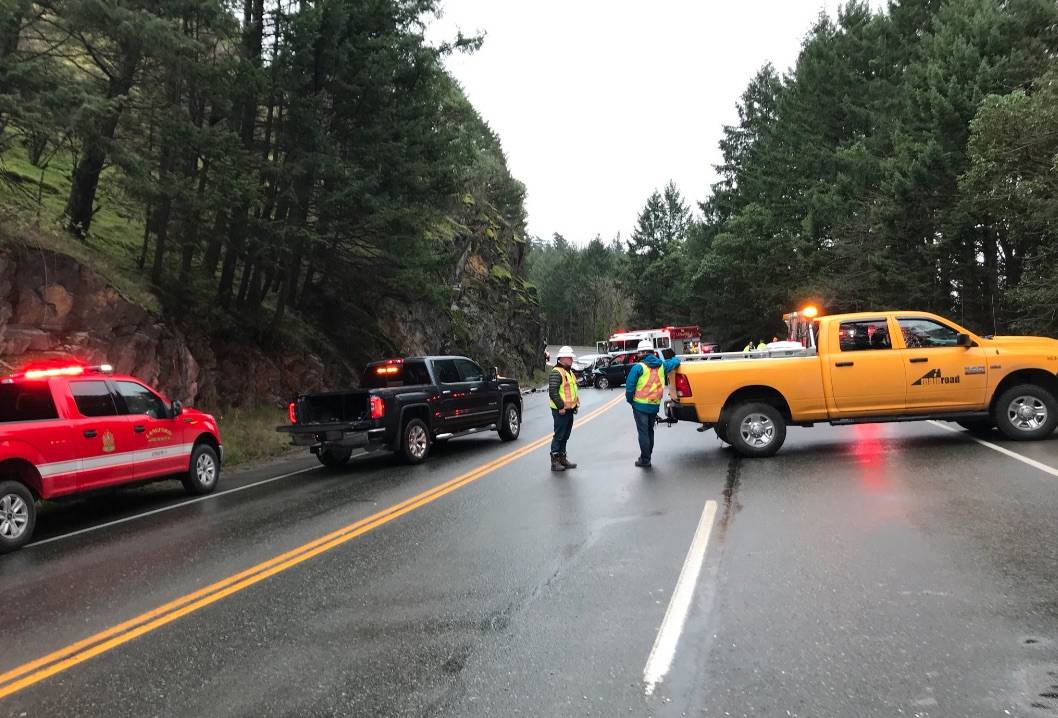 One person died following a head-on crash on an undivided corner of the Trans-Canada Highway between Leigh Road and West Shore Parkway in Langford in January 2019. (File photo from BC Transportation/Twitter)