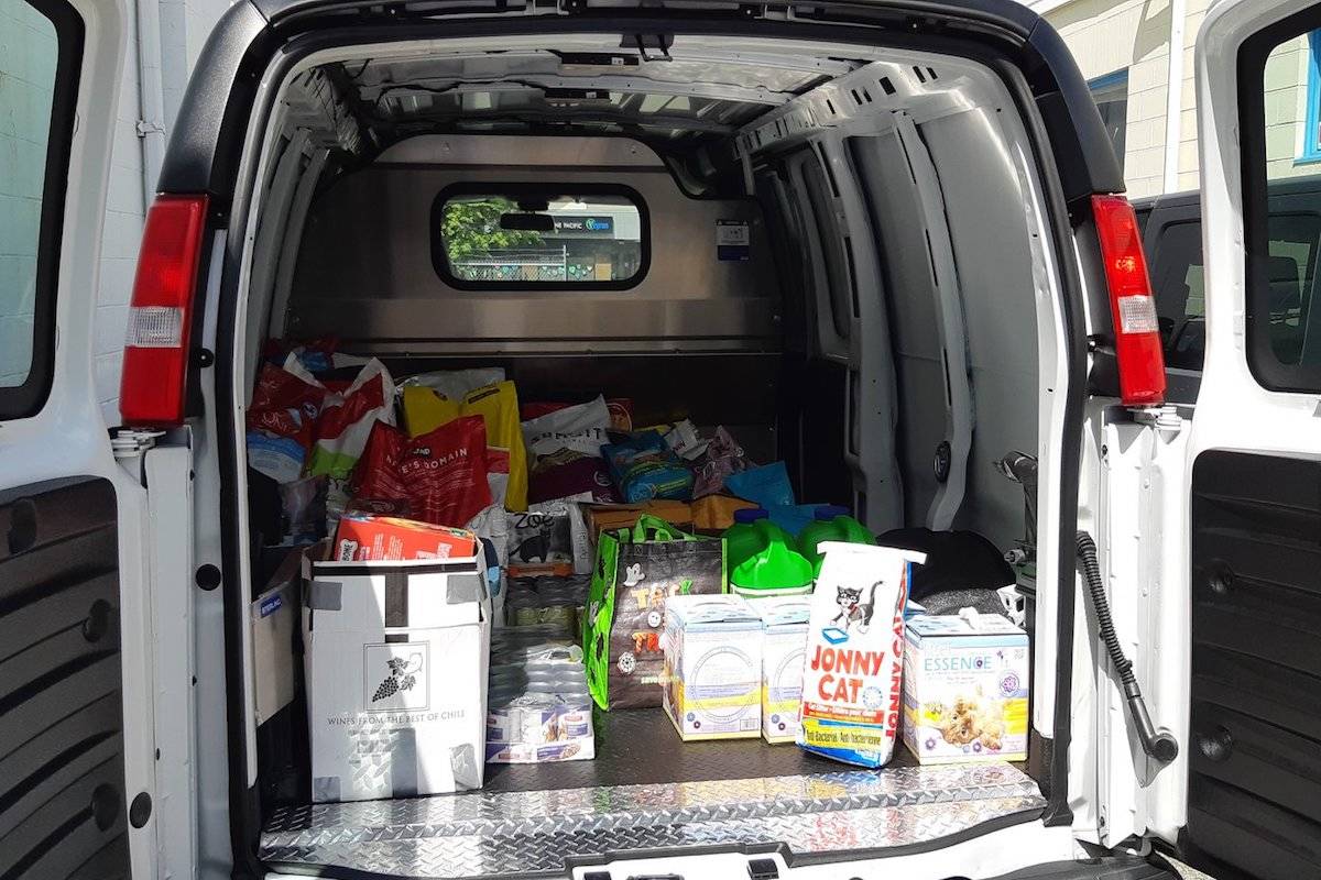 A delivery van loaded with pet food made a delivery to Port Hardy in May. ( Photo by BC SPCA Campbell River Branch/Facebook)