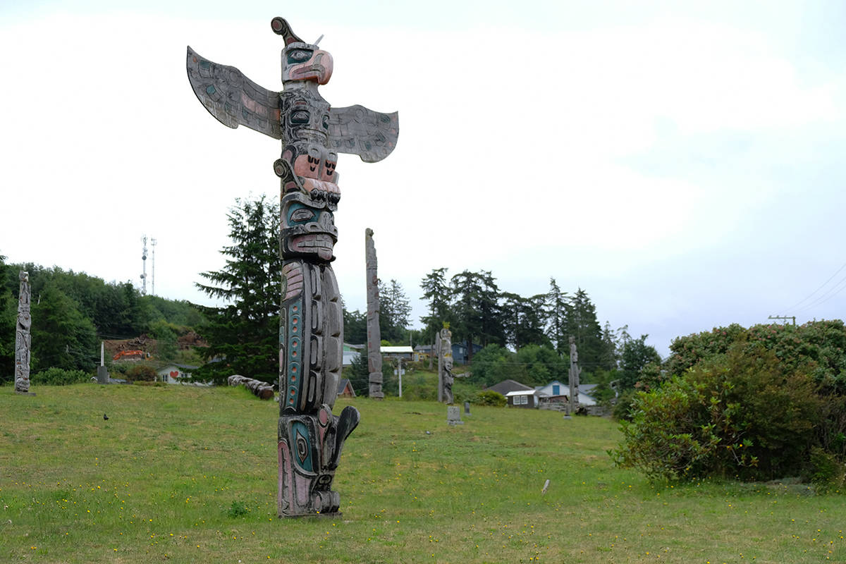 A memorial totem pole carved by Don Svanvik, Bert Svanvik, Sean Whonnock and Johnathan Henerson in 2004 stands in the original ‘Namgis burial grounds in Alert Bay on Cormorant Island. (Zoë Ducklow)
