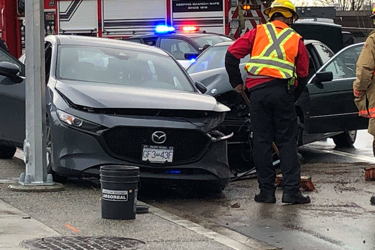 Emergency crews responded to a two-car crash on Douglas Street in Saanich earlier this year. (Black Press Media file photo)