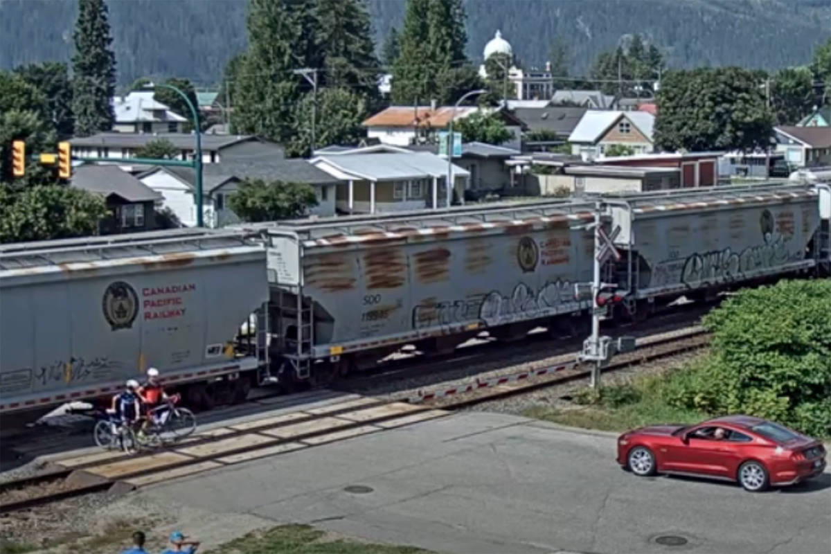 Two cyclists went underneath a train that was stopped at an intersection in Revelstoke Aug. 17. (Virtual Railfan)