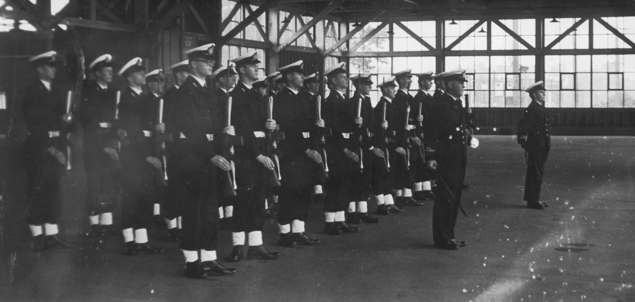 Naval officer cadets inside the Naden Drill Hall circa 1950. (Photo courtesy of Department of National Defence)