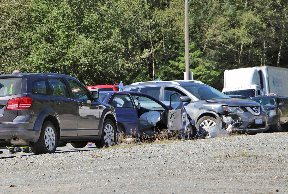 No serious injuries were reported after a two-vehicle collision at the Tofino-Ucluelet junction on Tuesday, Sept. 8. (Andrew Bailey photo)