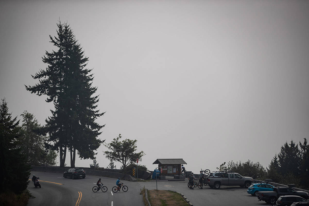 Smoke from wildfires burning in the U.S. obscures the view of downtown Vancouver, at a lookout at Cypress Provincial Park, in West Vancouver, B.C,, on Saturday, September 12, 2020. The World Air Quality Index, a non-profit that tracks air quality from monitoring stations around the world, rated Vancouver’s air quality as the second worst in the world Saturday. Environment Canada has issued a special air quality statement for Metro Vancouver, showing a very high risk to health due to wildfire smoke from Washington and Oregon. THE CANADIAN PRESS/Darryl Dyck