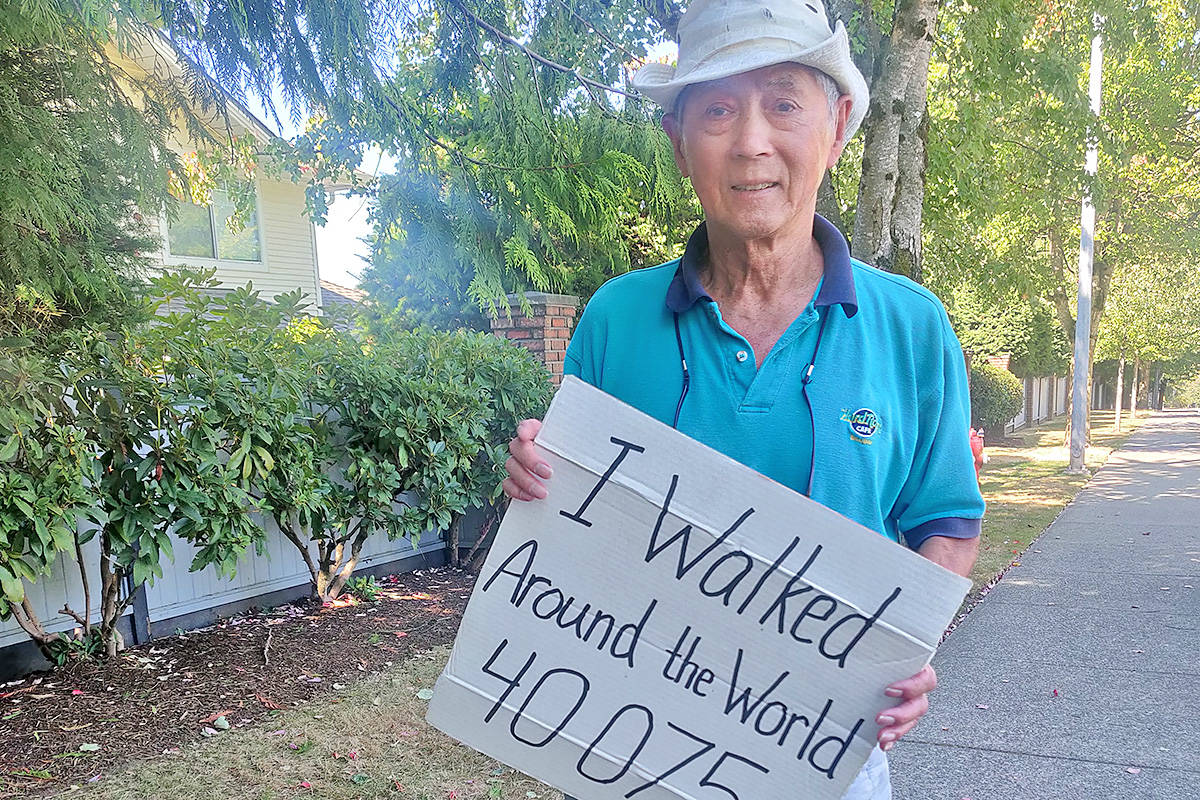 Avid walker George Doi of Langley celebrated a milestone on Sept. 17, when he completed a virtual walk around the world (Special to Langley Advance Times)