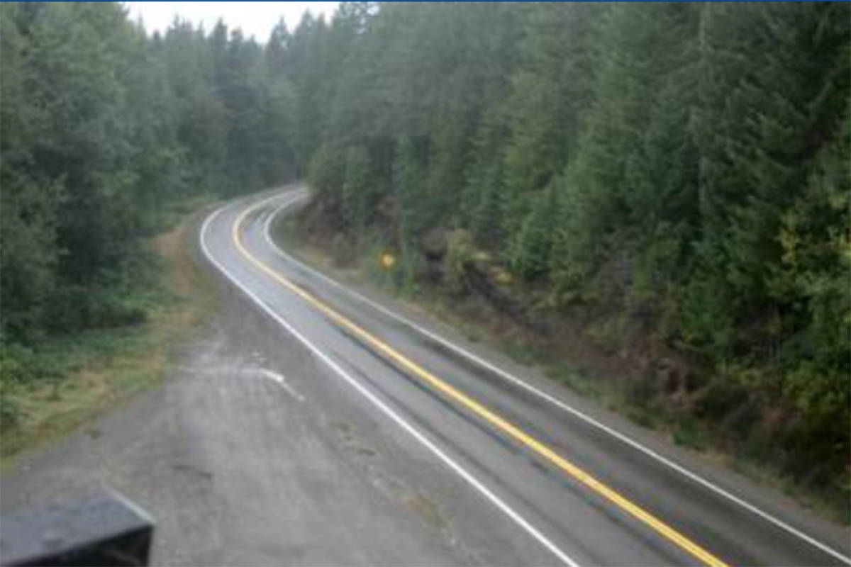 A woman in in stable condition following a single vehicle rollover on the Gold River Highway on Sept. 26, 2020. DriveBC Cam