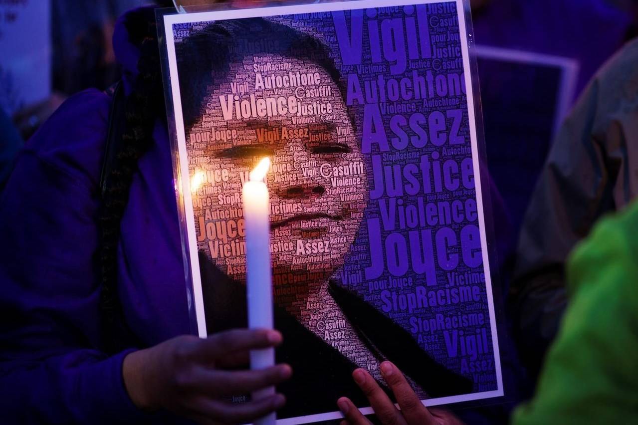 A picture of Joyce Echaquan is seen during a vigil in front of the hospital where she died in Joliette, Que. on Tuesday, September 29, 2020. THE CANADIAN PRESS/Paul Chiasson