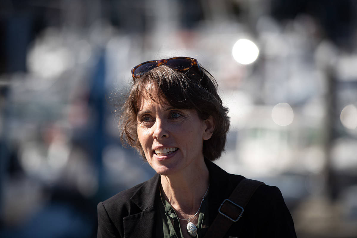 Green Party Leader Sonia Furstenau speaks during a campaign stop in Vancouver, on Monday, September 28, 2020. The ideal outcome of British Columbia’s looming provincial election would involve another minority government, the head of the province’s Green Party said Saturday. THE CANADIAN PRESS/Darryl Dyck