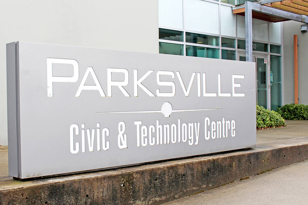 Parksville city hall sign. (PQB News file photo)