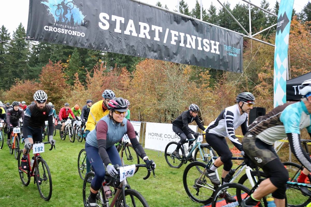 There will be no mass start as there was when nearly 300 participants took part in the 2019 Tripleshot Crossfondo, a race through the backcountry of Saanich and Central Saanich. The route changes each year and is only available for race day as it uses private property access not otherwise available. (Black Press Media file photo)