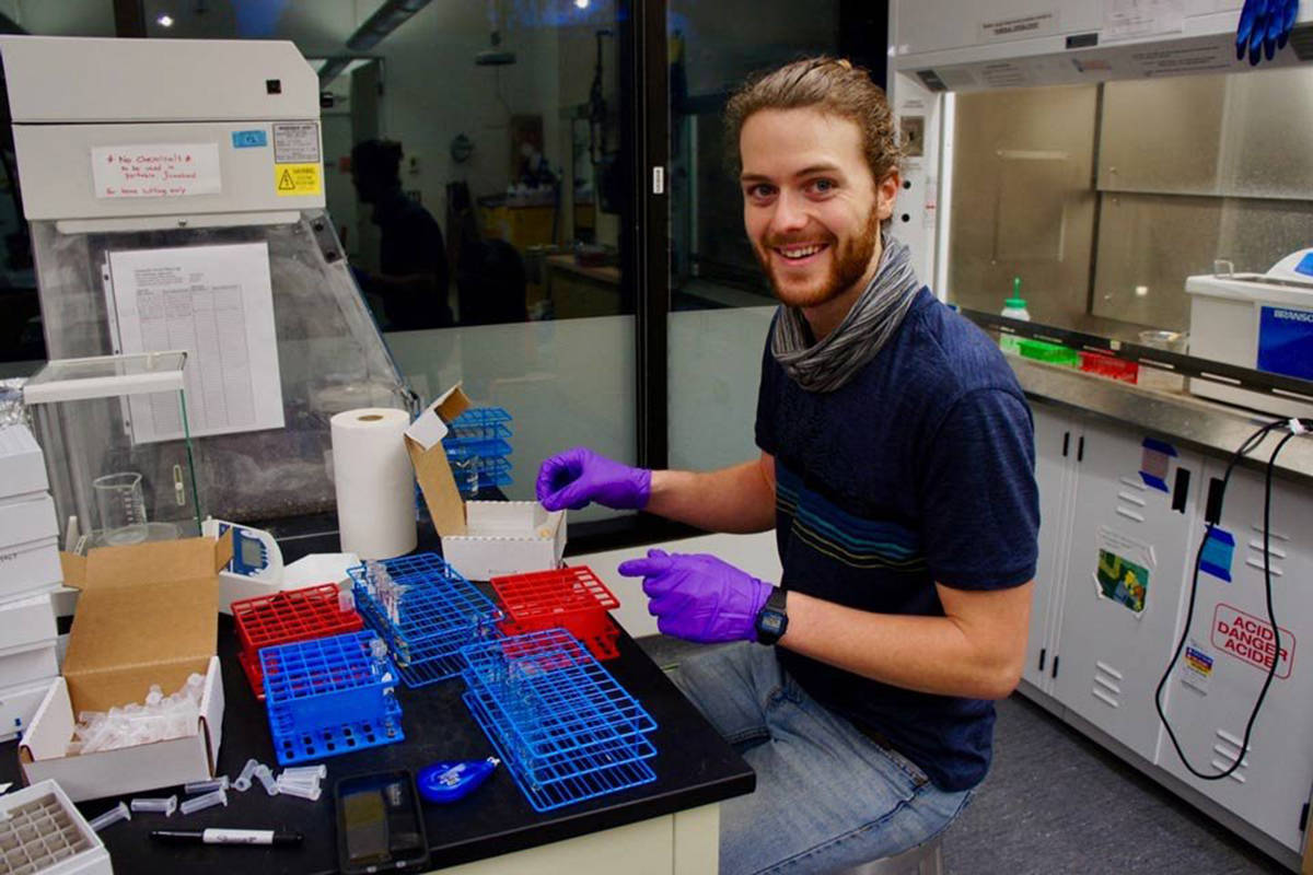 Dylan Hillis preparing collagen samples from ancient dog bones at the UBC musuem of Anthropology. Photo: Eric Guiry