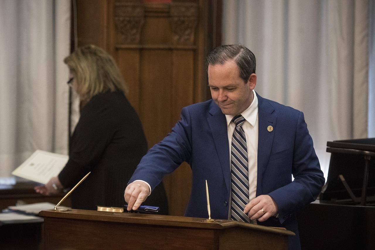 Doug Downey is sworn into his new role as Ontario’s Attorney General at Queen’s Park in Toronto on Thursday, June 20, 2019. A new bill in Ontario could make it harder for consumers to sue a business that was involved in the transmission of COVID-19, lawyers say. THE CANADIAN PRESS/ Tijana Martin