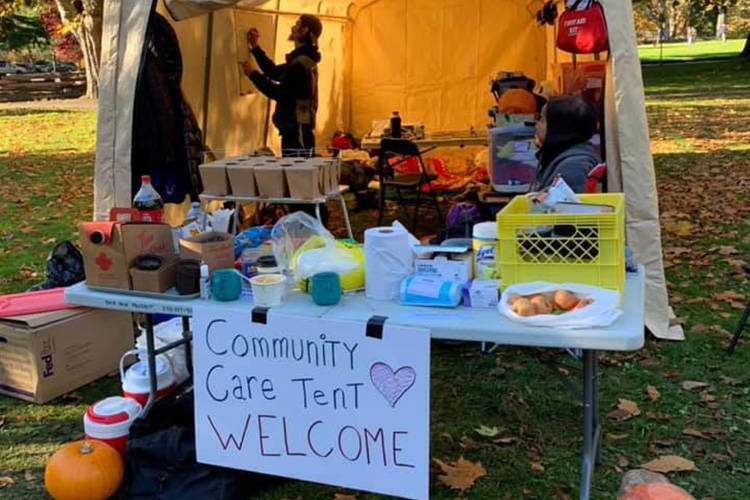 A community tent in Beacon Hill Park was set up in order to provide a safe, dry place for people who are living outside. (Facebook/Beverley Joy)