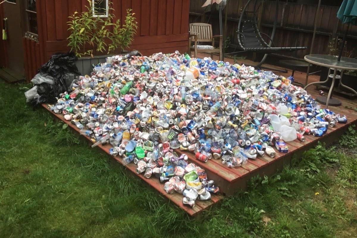 Moira Mercer spent her summer riding her e-bike around Cowichan Lake and beyond, collecting any empties she found along the way. (Submitted)
