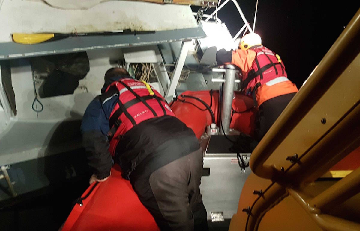 Three people had to be rescued Friday night after the 38-foot boat they were in ran aground near Billings Spit in Sooke Harbour. (Facebook/Royal Canadian Marine Search and Rescue Station 37)