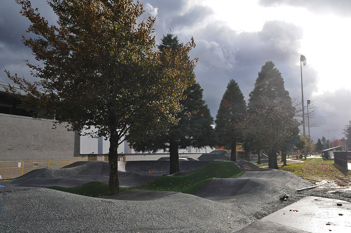 Construction is underway on Chilliwack’s new pump track, seen here on Friday, Nov. 13, 2020 beside the Chilliwack Curling Club. (Jenna Hauck/ Chilliwack Progress)