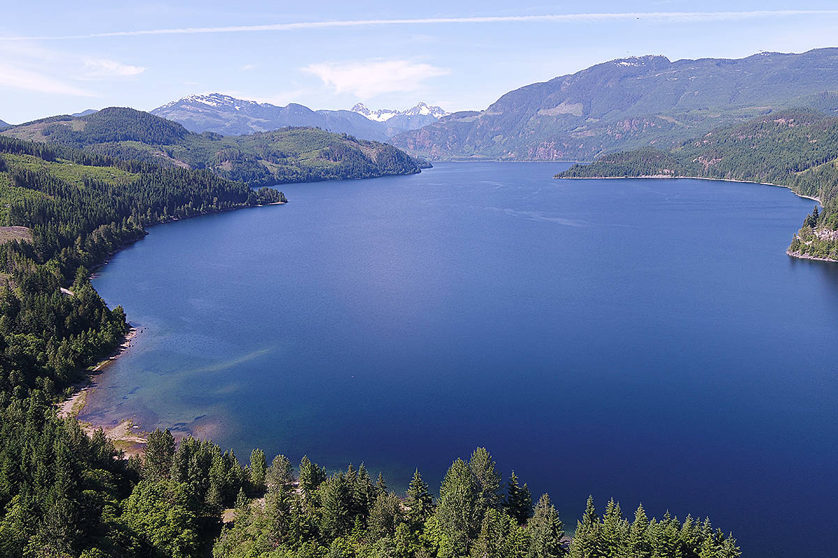 The new Upper Campbell Reservoir Campground, located along the bottom shoreline of this photo, will have great views of the watershed. BC Hydro photo