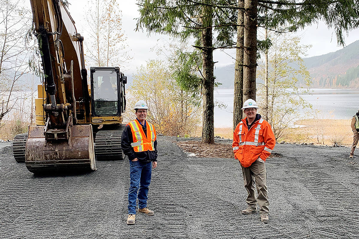 BC Hydro’s Stephen Watson, and Construction Officer Bill Wright, at the new campground site being developed beside Upper Campbell Reservoir. BC Hydro photo
