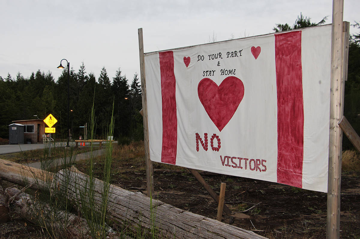 A sign at the entrance to Ty-Histanis asks visitors to stay out of the community during the COVID-19 pandemic. (Andrew Bailey photo)