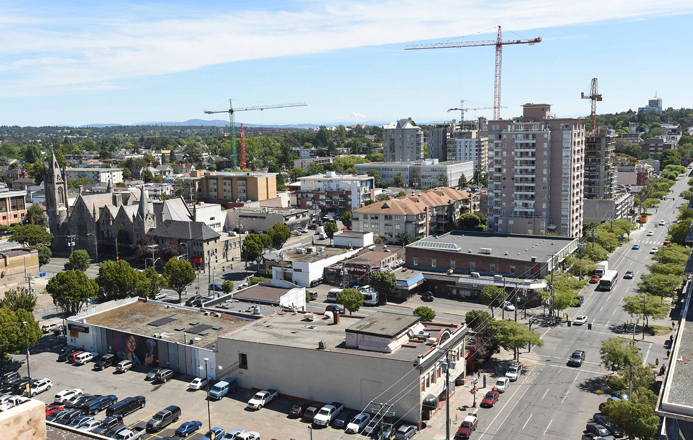 A view from the top of Chard Development’s Yello rental building looking up Yates Street (botton right) and across Quadra. (Black Press Media file photo)
