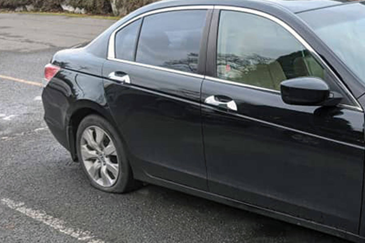 A University of Victoria student’s tires were slashed over the weekend. Police believe the incident may have been targeting vehicles with out-of-province license plates. (Courtesy of Nigel Swab)