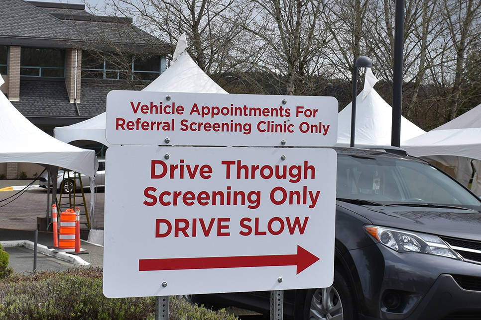 The drive-through COVID-19 testing facility at the Saanich Peninsula Hospital set up earlier this week has started testing. (Black Press Media File)