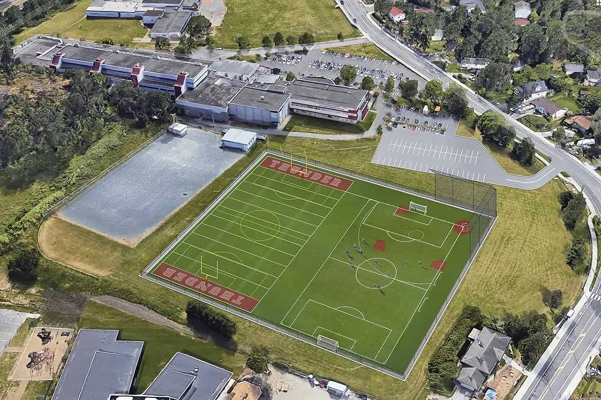 Rendering of the turf fields proposed to be constructed next to Spectrum Community School, a project spearheaded by the Vancouver Island Soccer League (VISL) and the Greater Victoria School District. (Courtesy VISL)
