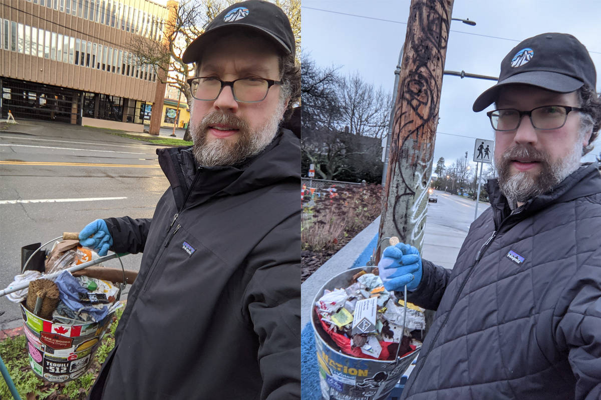 David Boudinot has been going on daily litter-picking walks through his neighbourhood of Fernwood since June. (David Boudinot/Twitter)