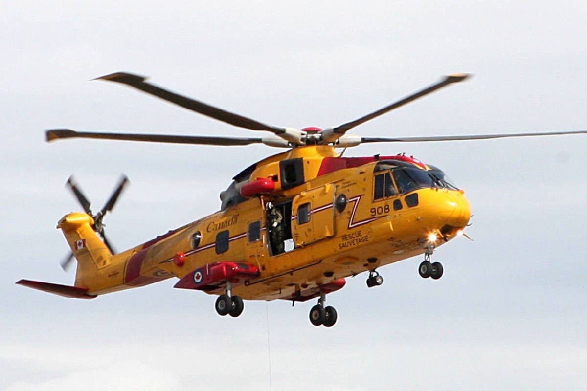 A CH-149 Cormorant helicopter from CFB Comox is taking part in the search for a missing kayaker near Sooke. (File - Black Press Media)